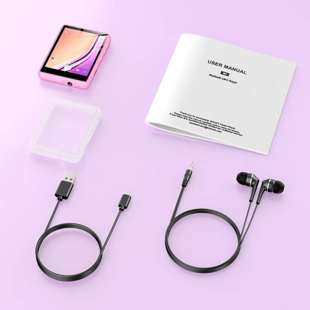 SWOFY 128GB MP3-Player mit Bluetooth 5.3-2,4-Zoll Touchscreen, HiFi-Klang, integrierter Lautsprecher