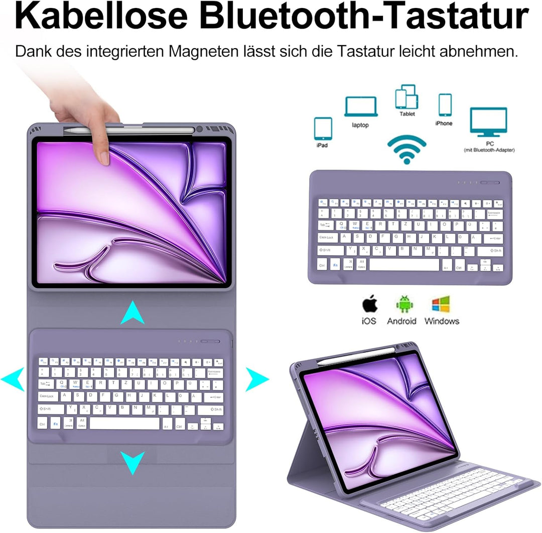 IVEOPPE Tastatur für iPad Air 13" M3 2025, Hülle mit Tastatur für iPad air 13 Zoll M3/M2, Bluetooth