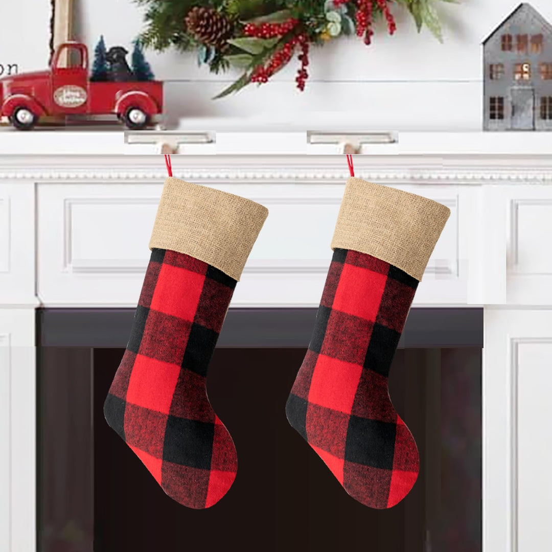 2 Stück Nikolausstrumpf mit Jute Cuff, Weihnachtssocken Kamin Weihnachtsbaum, 46cm gross Christmas S