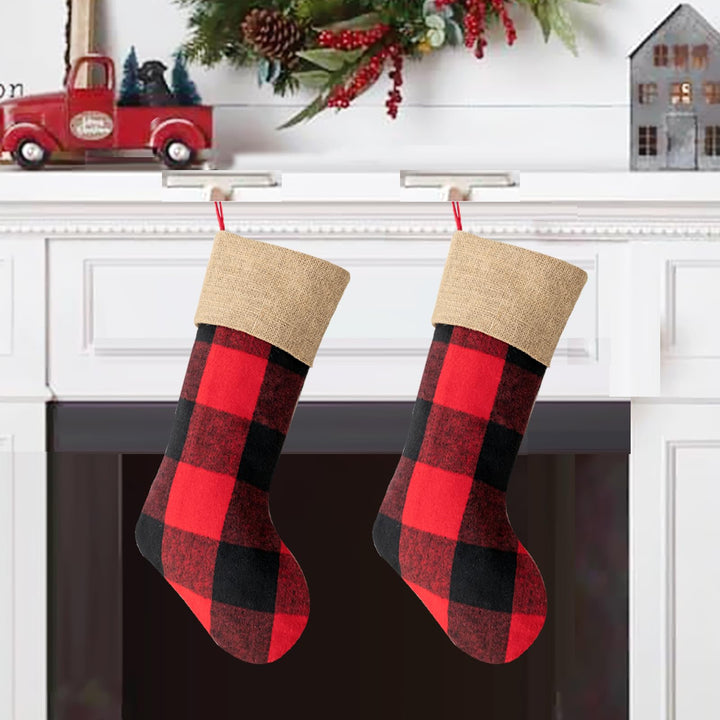 2 Stück Nikolausstrumpf mit Jute Cuff, Weihnachtssocken Kamin Weihnachtsbaum, 46cm gross Christmas S