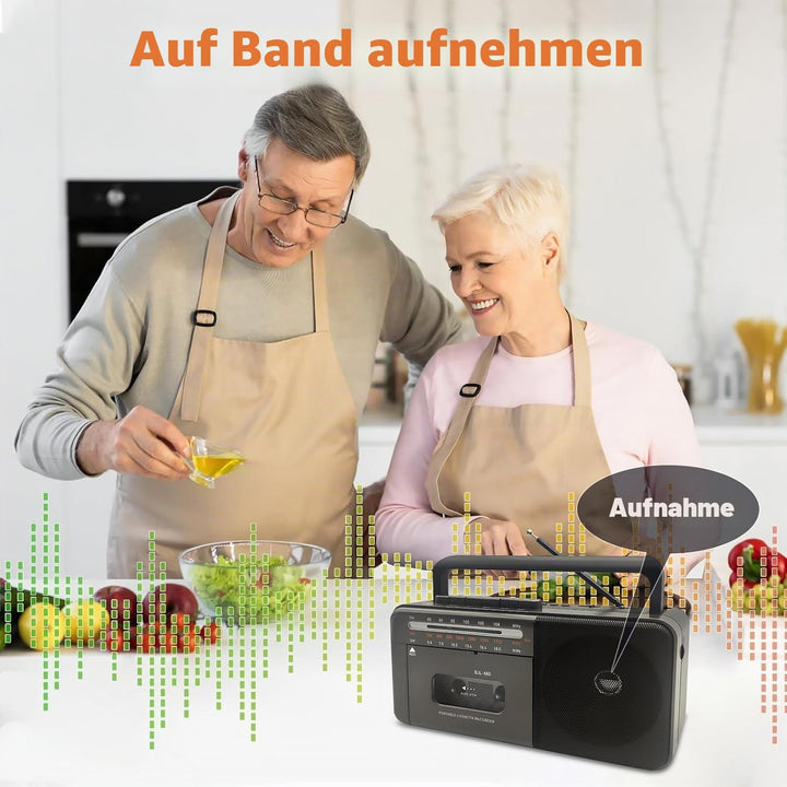 Kassettenspieler Bluetooth Boombox, Tape Recorder AM/FM/SW Radio Stereo Tape Player/Recorder mit gro