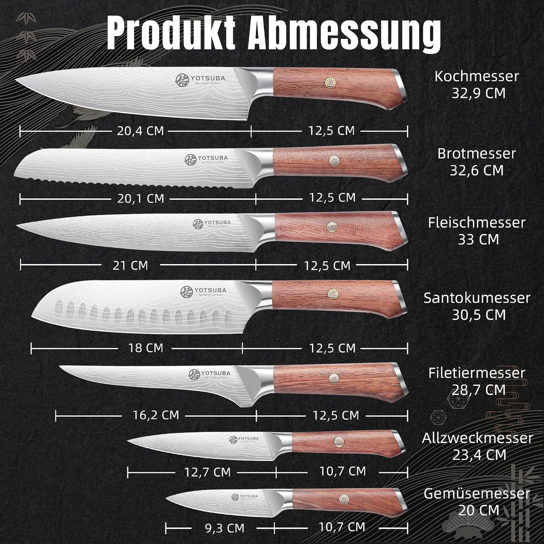 YOTSUBA Messerset Scharfes Küchenmesser Set aus hochwertigem Carbon Edelstahl Profi Kochmesser Set 7