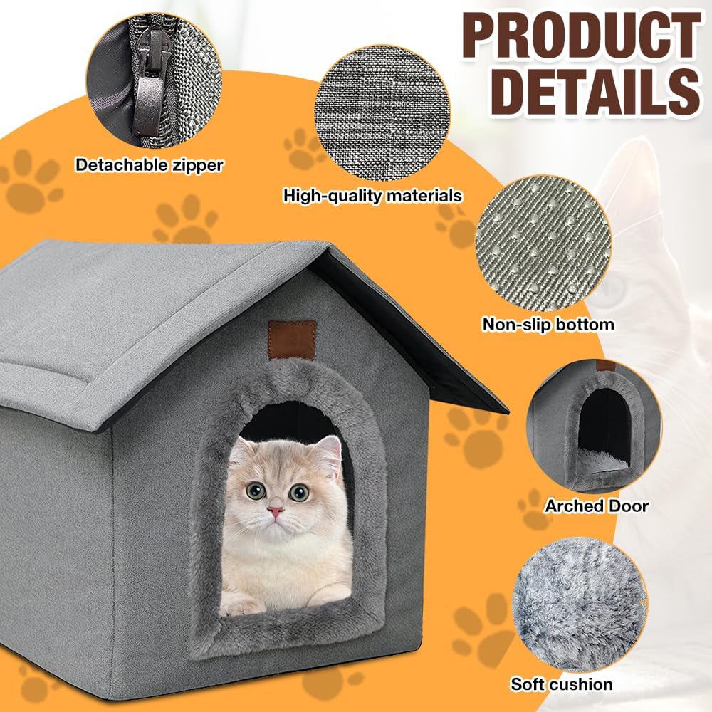 Katzenhaus Outdoor Winterfest, Katzenhöhle, Hundehöhle mit Abnehmbarem Plüschkissen, Wasserdicht Wet