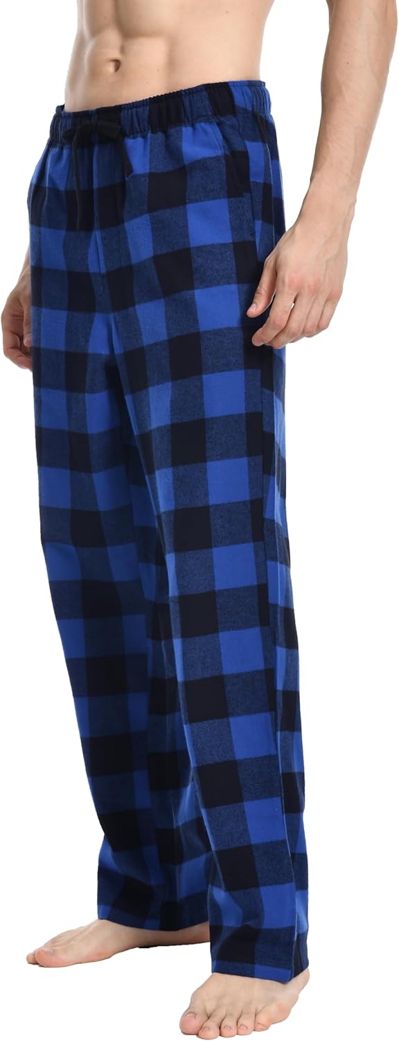Nutria Herren Pyjamahose aus Flanell, 100% Baumwolle Kariert Weiche Schlafanzughose Warm Loungehose