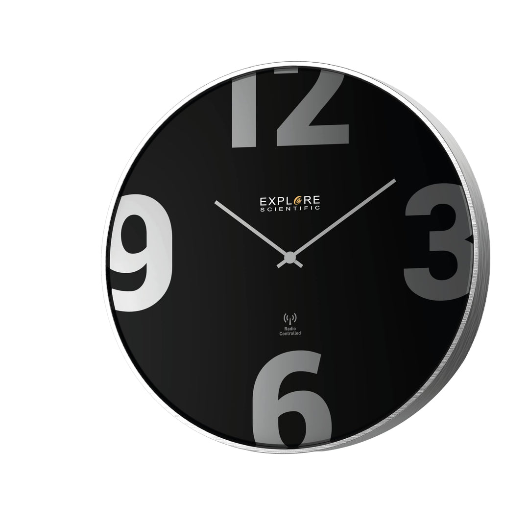 Explore Scientific RAC1002 Wanduhr Durchmesser 25 cm, Funkgesteuert, präzises Uhrwerk, Keine Anpassu