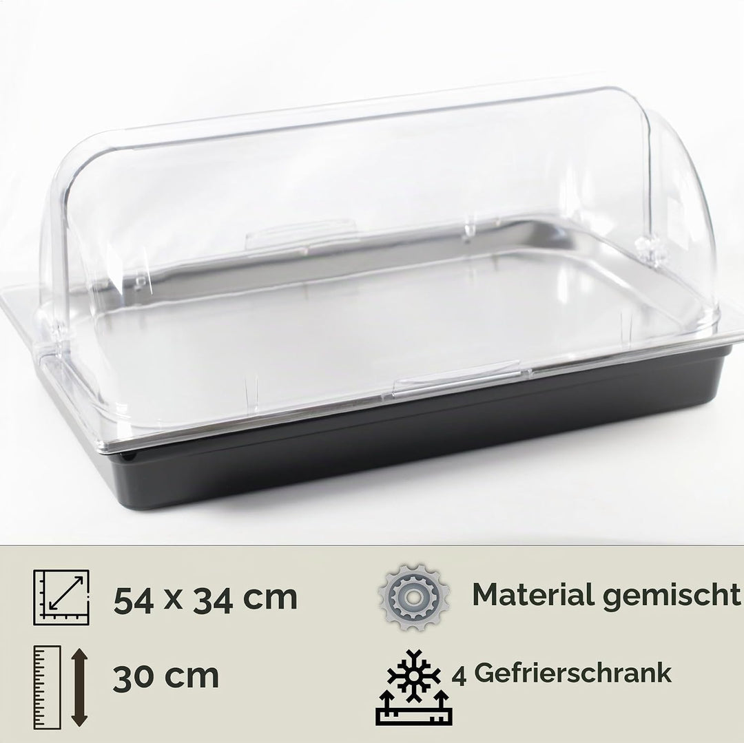 Kerafactum Kühlplatte mit Haube und 4 Kühlakkus Servierplatte mit Rolltophaube für Büfett Kühlung Kü