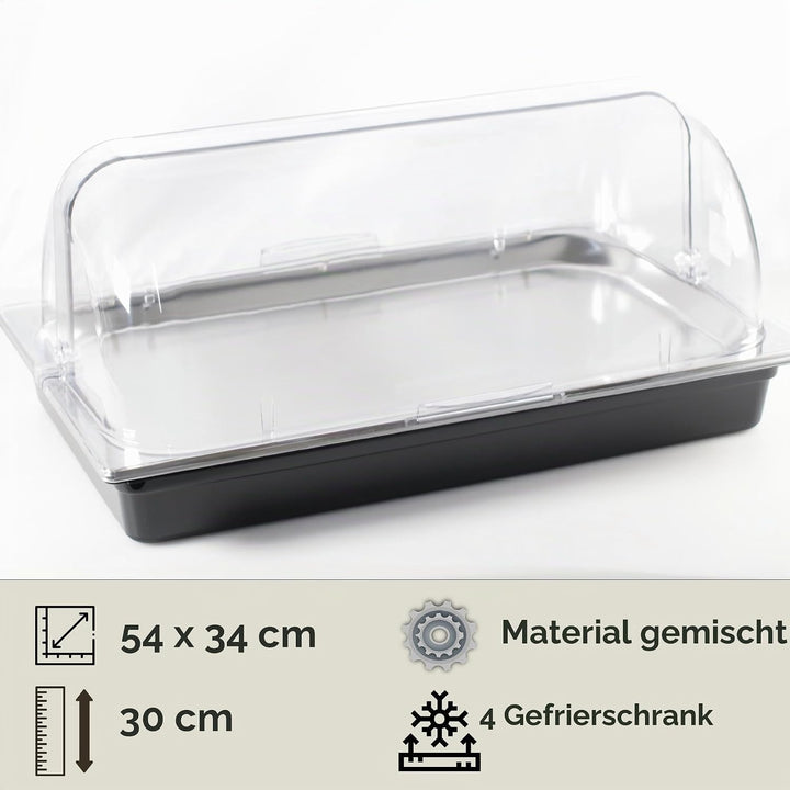 Kerafactum Kühlplatte mit Haube und 4 Kühlakkus Servierplatte mit Rolltophaube für Büfett Kühlung Kü
