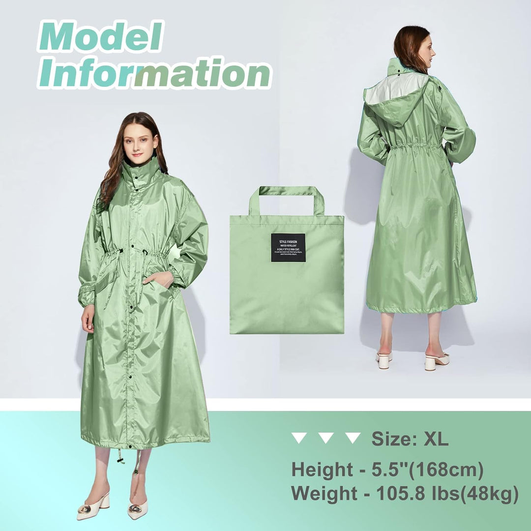 LAMA Stilvoller langer Regenmantel Unisex Regenponcho mit Wasserdichte Pattentasche Kapuze Tunnelzug