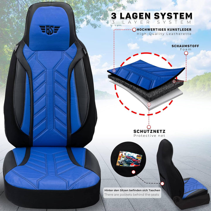 BREMER SITZBEZÜGE Wohnmobil Schonbezüge für FIAT Ducato Jumper Boxer DPL506 DPL506 - Schwarz/Blau, D