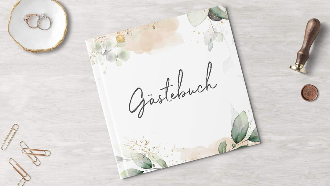 DeinWeddingshop Gästebuch Hochzeit | 104 Seiten | 52 Blatt | Hardcover DIN A4 quer | Hochzeitsgästeb