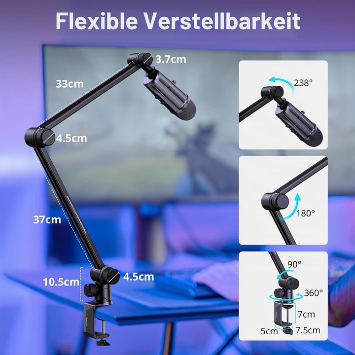 SMALLRIG Mikrofonarm, 360° drehbarer Mikrofonständer mit hydraulischem Dämpfungsgelenk, Tischmontage