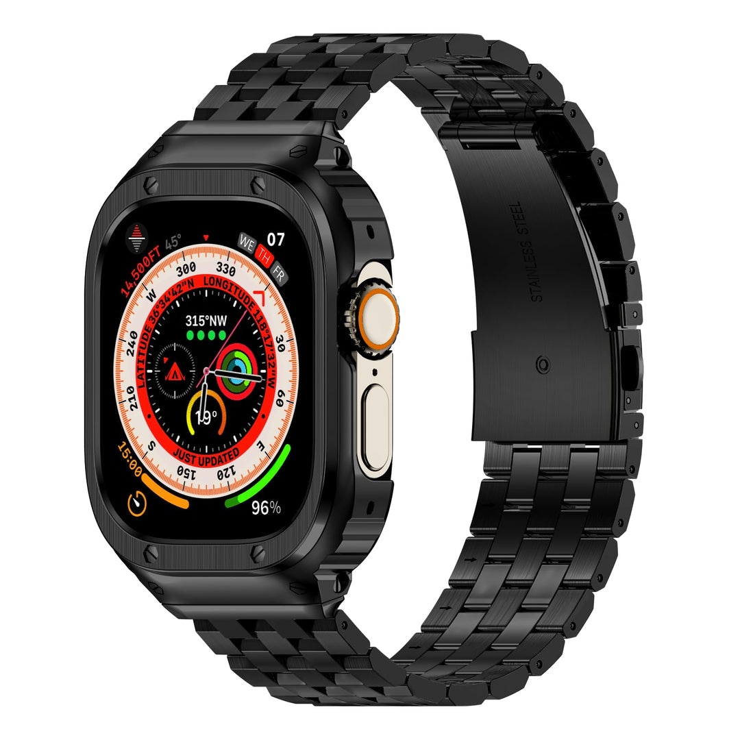 HASLFM Apple Watch Bänder kompatibel für iWatch Serie 9/8/7(45mm), Edelstahl Apple Watch Bänder mit