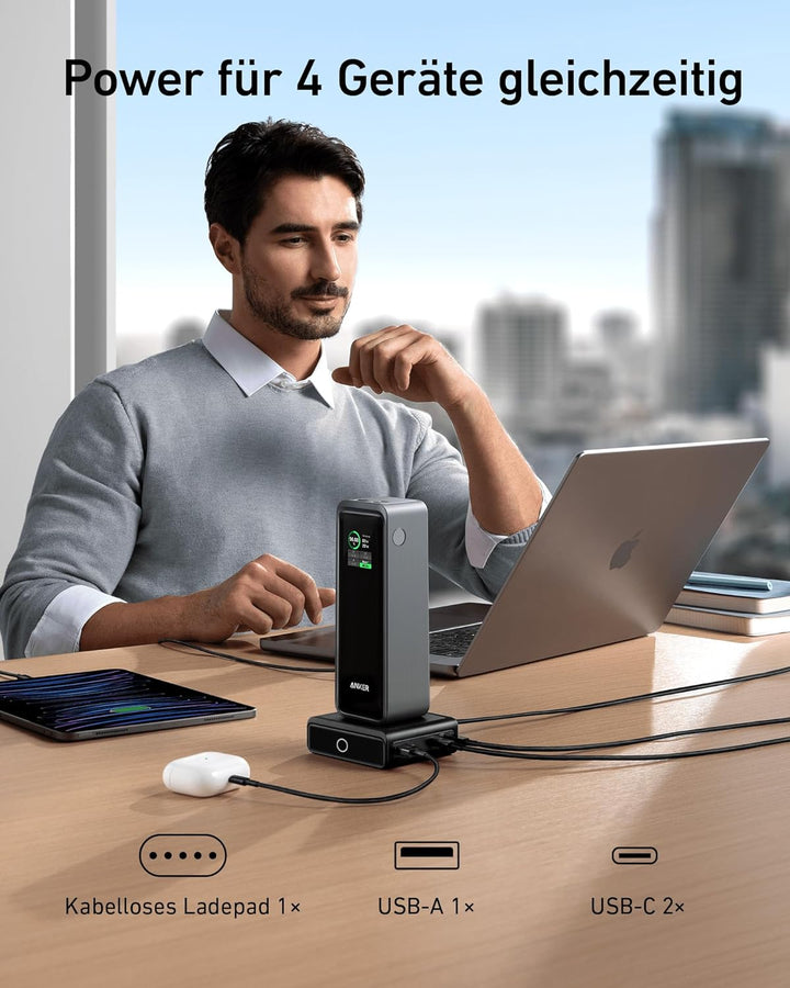 Anker Ladestation für Anker Prime Powerbank, 100W Schnellladeleistung mit 4 Anschlüssen, für MacBook
