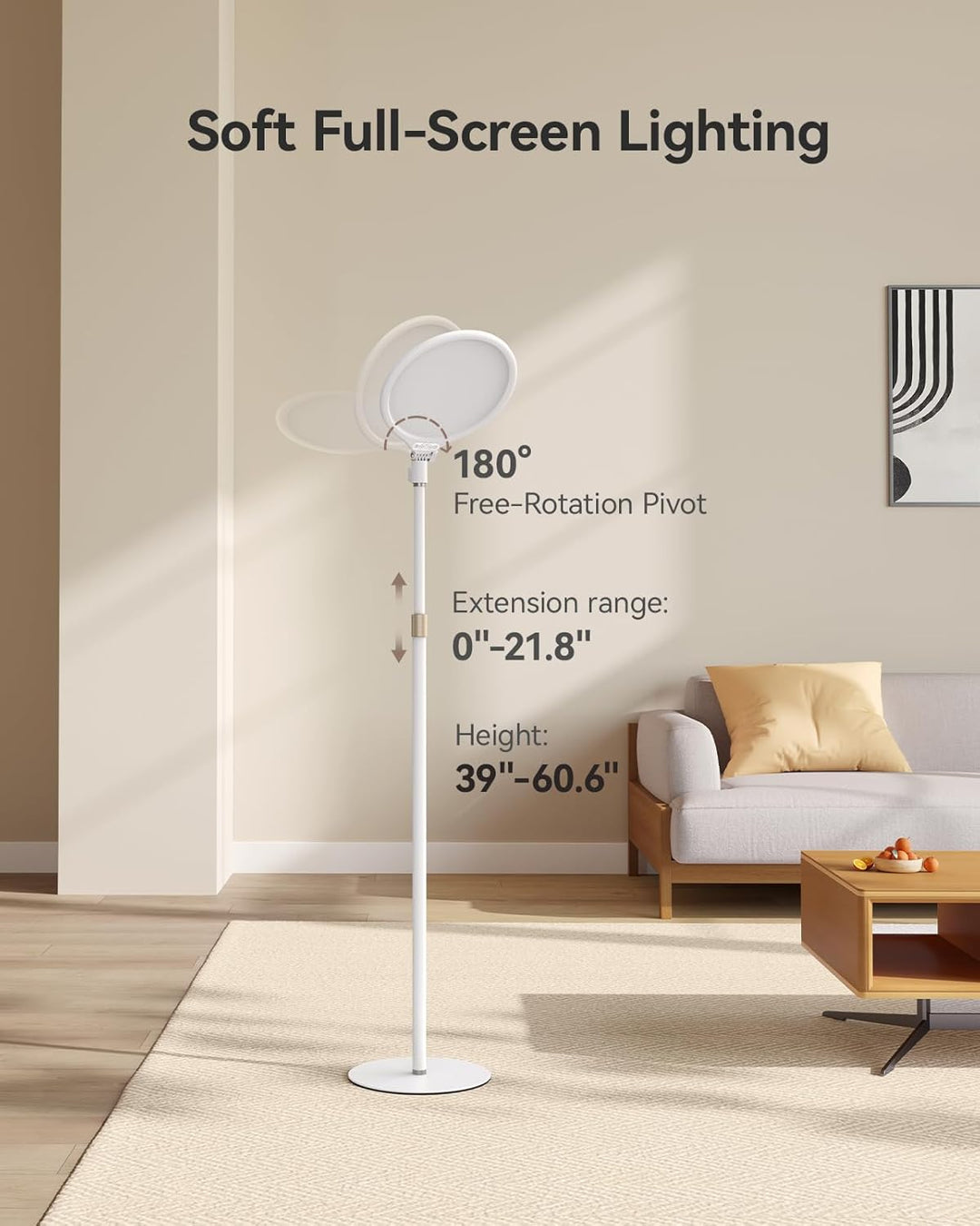 TELESIN Augensicheres Ringlicht mit Stativ, 6500K Weiches Vollbildlicht, 9 Helligkeitsstufen + 3 Lic