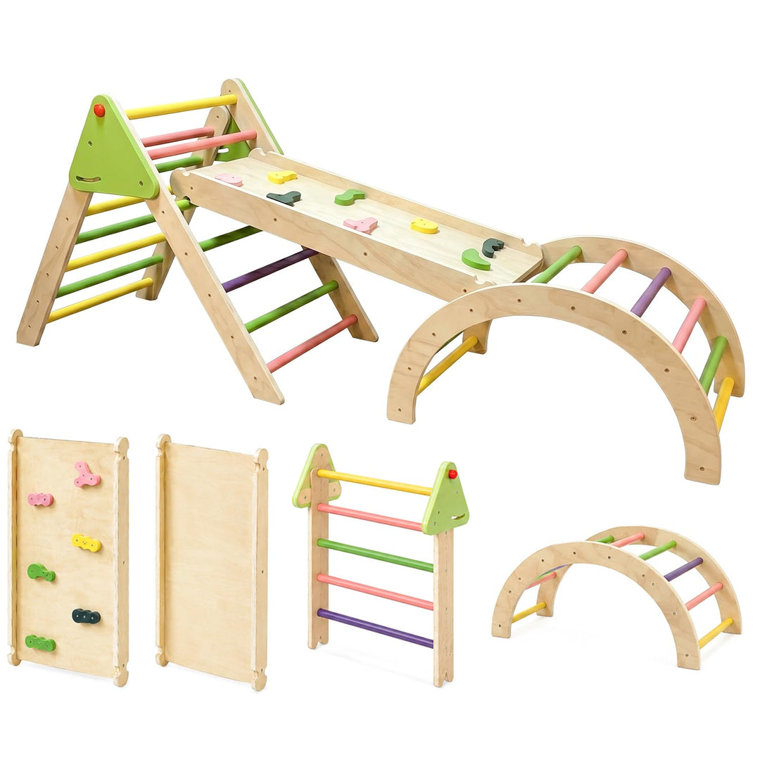 Klettergerüst Indoor Spielset 7-in-1 Klettergerüst mit Rutsche,Bogen für Kleinkinder und Kinder