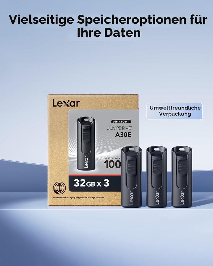 Lexar 32GB 3er-Pack Flash-Laufwerk A30E USB 3.2 Gen 1, USB-Laufwerk mit bis zu 100MB/s, Speichererwe