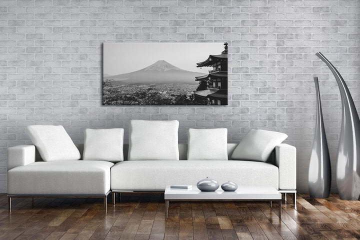 der mit Schnee bedeckte Fuji Berg aus Japan Panorama 80x40 cm Effekt: Schwarz/Weiss als Leinwandbild