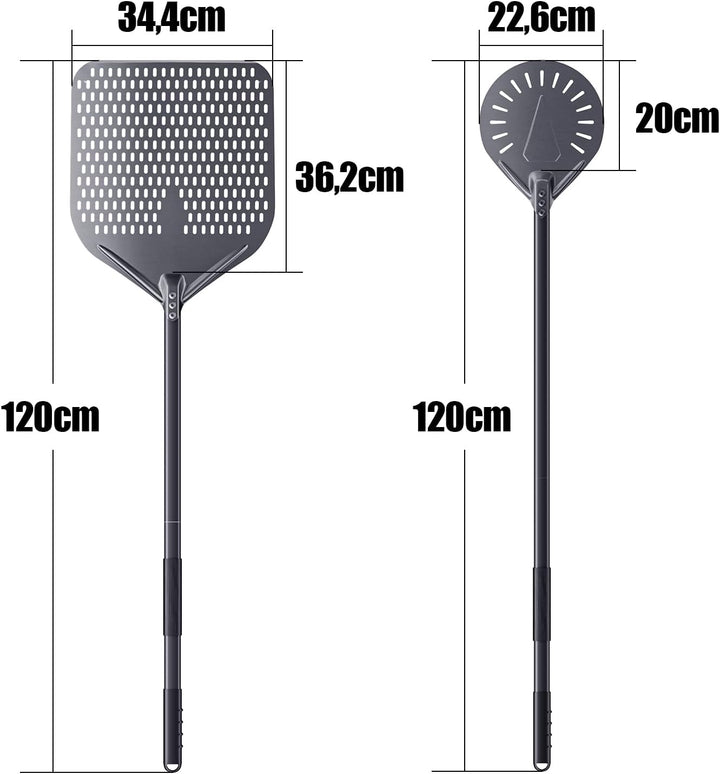 2er Set Pizzazubehör 14 Zoll / 35cm perforierter Schieber & 9 Zoll / 23cm Pizzaheber - Mit 120cm lan