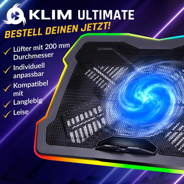 KLIM Ultimate Laptop Kühler + NEU + Gaming Cooling Pad + Stabiler RGB Ständer mit Lüfter + Kompatibe