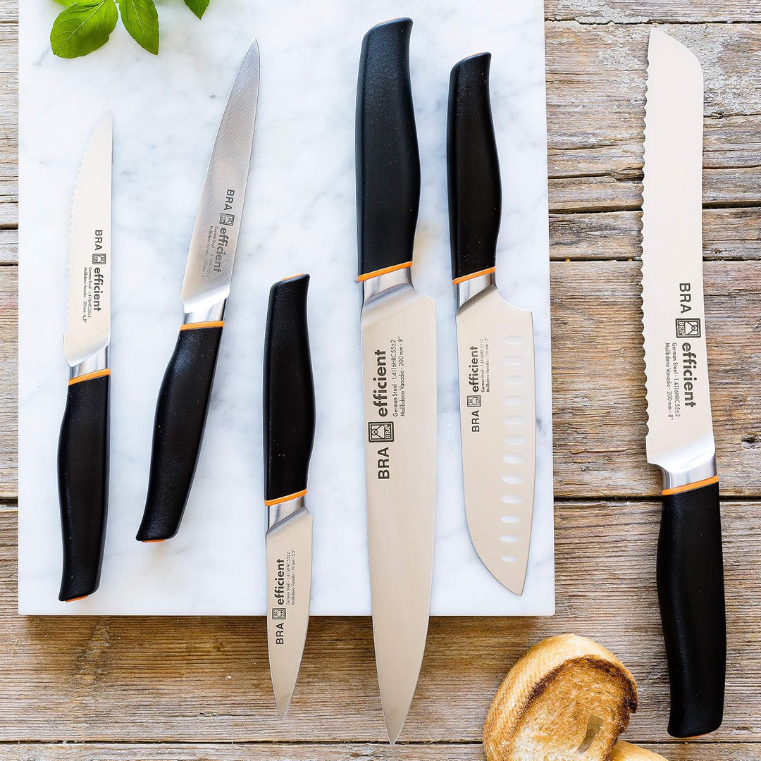 Satz mit 3 Bra Efficient Professional Messern aus Deutschem Molybdän-Vanadium-Stahl. Santoku-Bereich