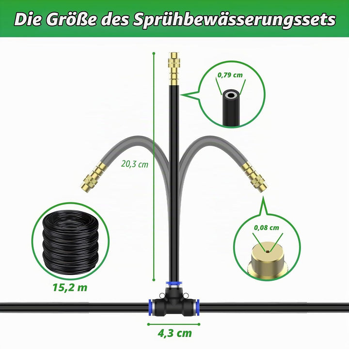 360° Einstellbar Garten Bewässerungssystem, Garten Bewässerungsschlauch Kit 15M with 15 Düsen, Tropf