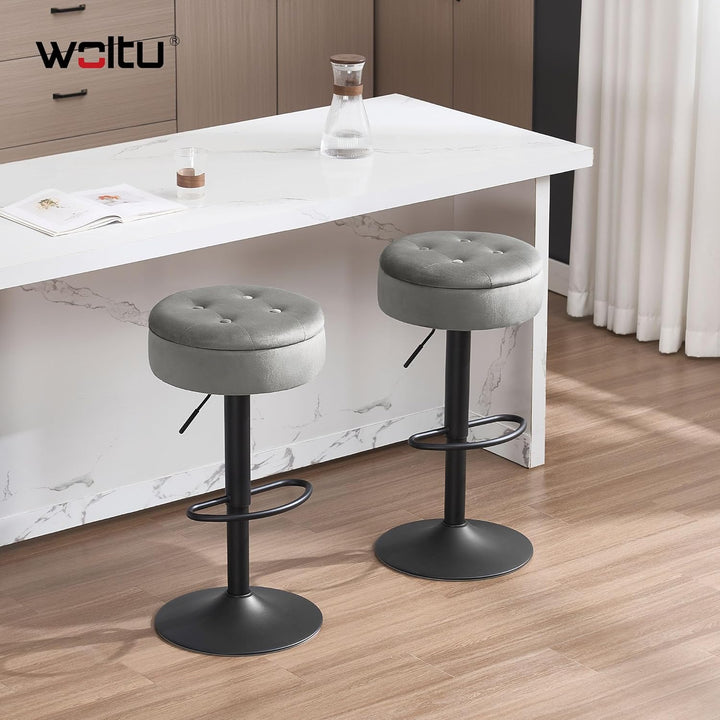 WOLTU Barhocker 2er Set, Sitzhocker mit Stauraum, Hocker höhenverstellbar 360° drehbar, Drehhocker f