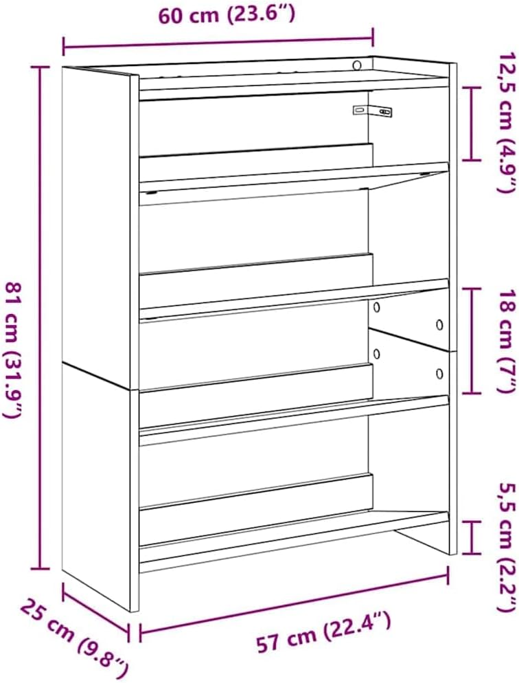 vidaXL Schuhregal Grau Sonoma 60x25x81 cm Holzwerkstoff, Schuhschrank, Schuhaufbewahrung, Schuhe Org