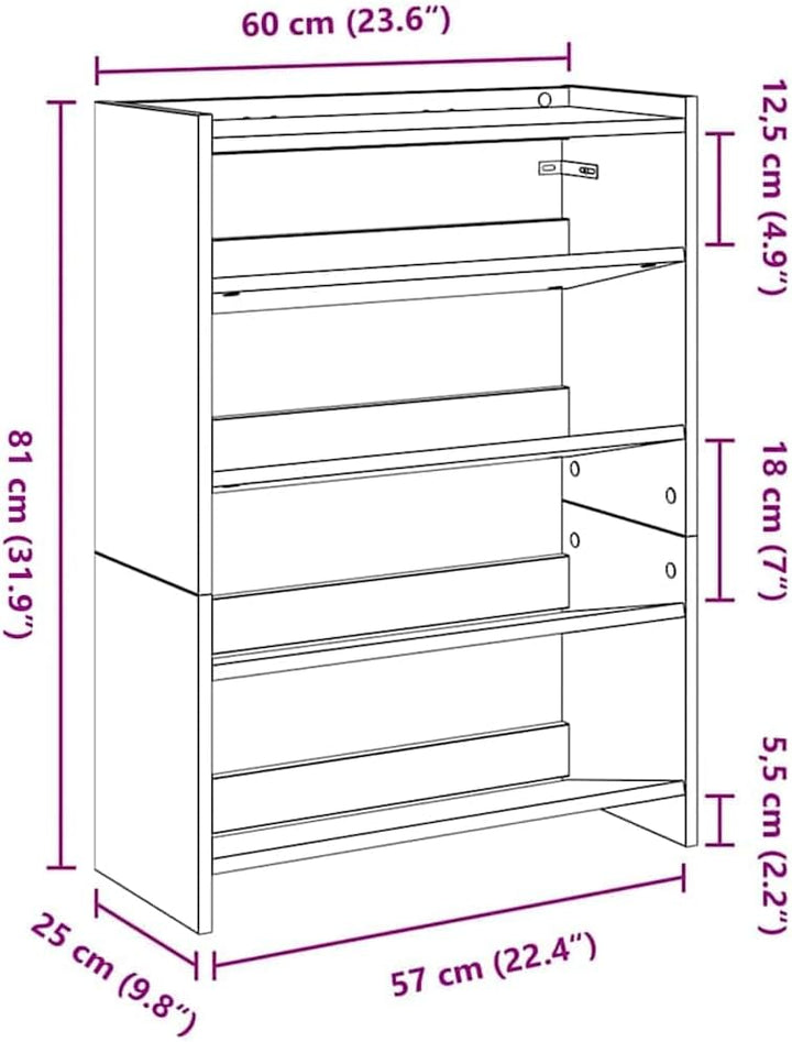 vidaXL Schuhregal Grau Sonoma 60x25x81 cm Holzwerkstoff, Schuhschrank, Schuhaufbewahrung, Schuhe Org