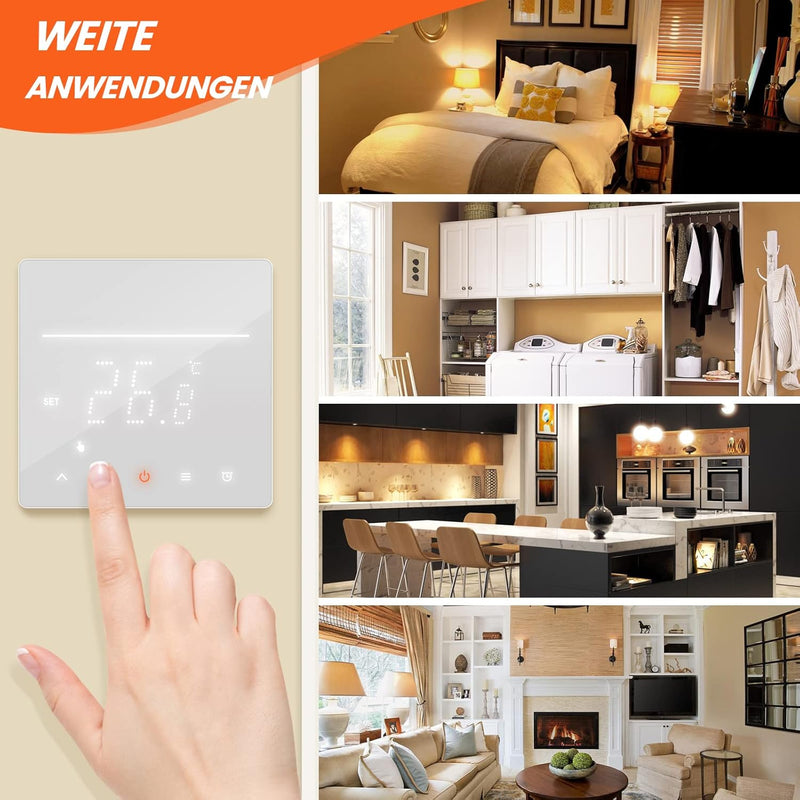 Digitale Heizthermostat, Briidea Digitale Thermostat with Touchscreen, Anwendbar Für Kabelsysteme in