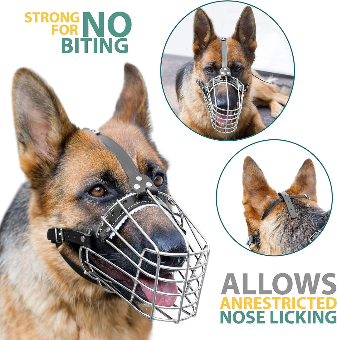 Hunde-Maulkörbe aus Chrom-Metall, Drahtkorb, verstellbare Lederriemen, Deutscher Schäferhund, verstä