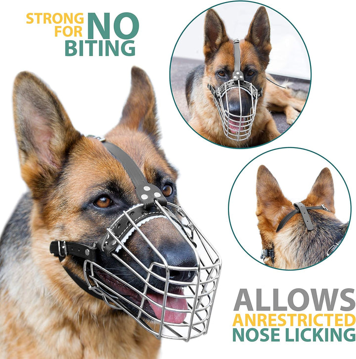 Hunde-Maulkörbe aus Chrom-Metall, Drahtkorb, verstellbare Lederriemen, Deutscher Schäferhund, verstä