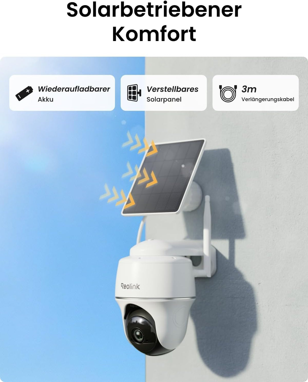 Reolink 2K Überwachungskamera Aussen Set WLAN mit Solar-/Akkubetrieb, 360° Schwenkbare, KI-Erkennung