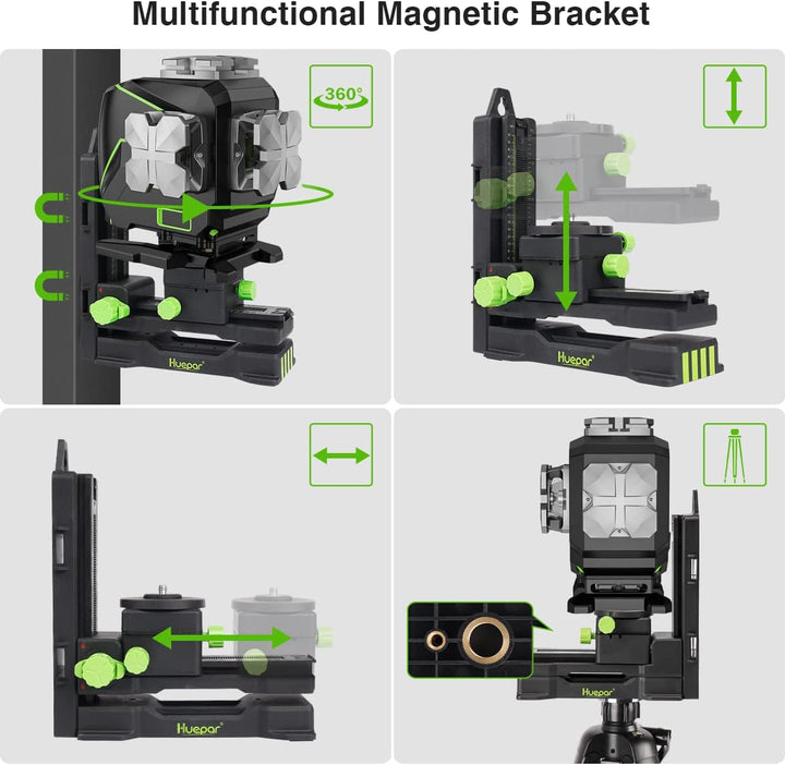 Huepar 3x360°selbstnivellierendes Laserniveau mit LCD-Bildschirm, 3D Bluetooth-Verbindung Grüner Str