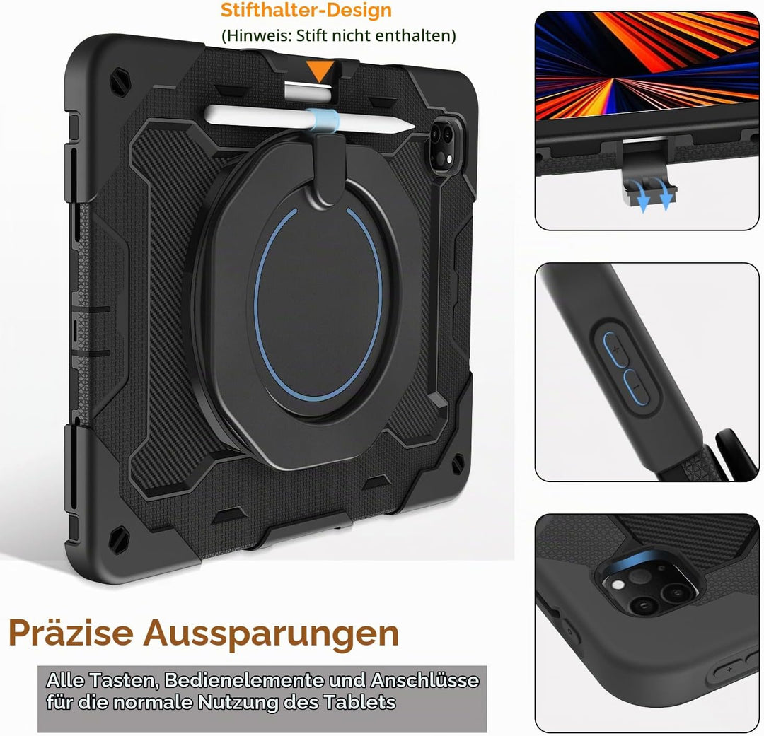 ROISKIN iPad Pro 12.9 Hülle (2022/2021/2020): Stossfeste Schutzhülle mit Stifthalter &amp; Bildschirmsch