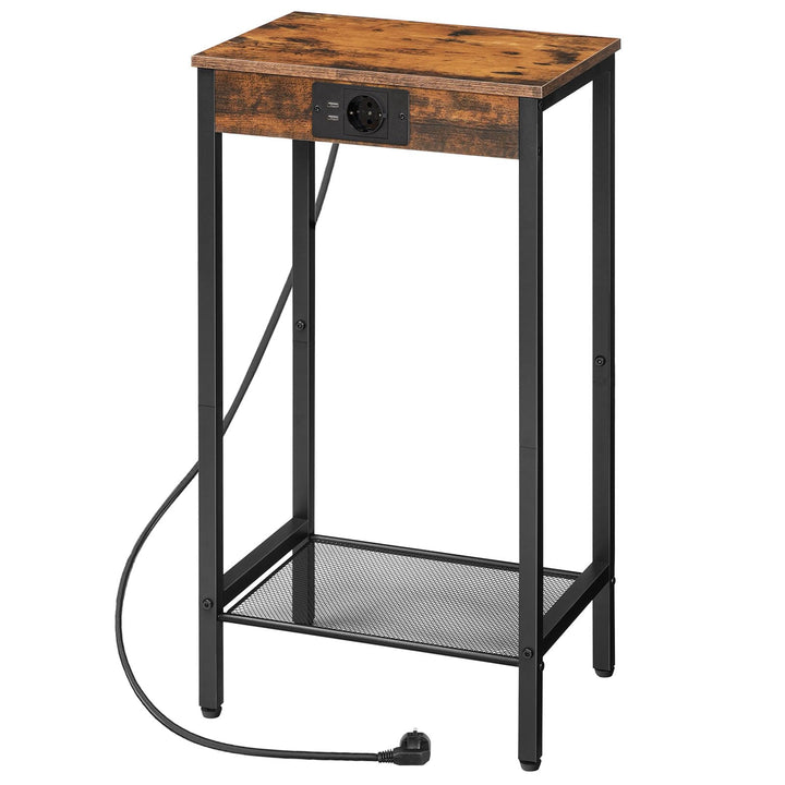 HOOBRO Beistelltisch mit Ladestation, Telefontisch Hoch mit Netzablage, Schmaler Nachttisch mit Stec