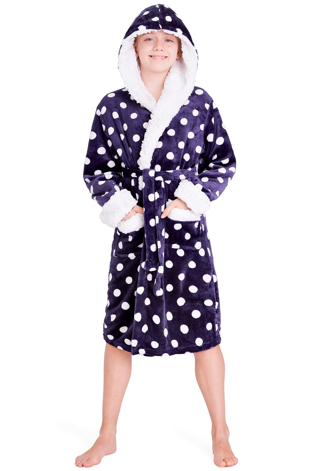 CityComfort Bademantel Kinder Mädchen, Fleece Morgenmantel Kinder Dressing Gown mit Punkten 13-14 Ja