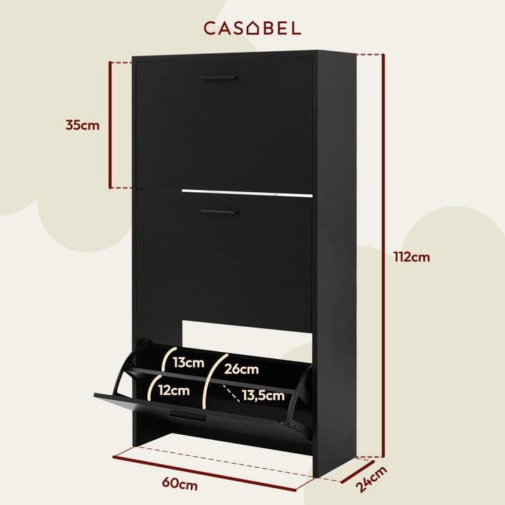 CASABEL Schuhschrank Schmal für 18 Paar Schuhe, Modernes Schuhregal Holz mit 3 Klappen, Platzsparend