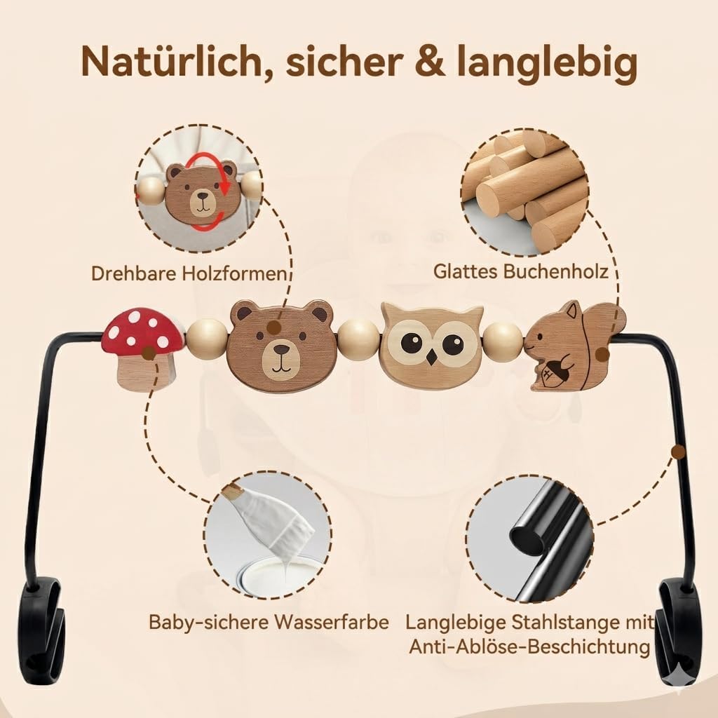 Spielzeug für Babywippe, kompatibel mit Baby Björn Bouncer Balance Soft &amp; Bliss, drehbare Holzspielz