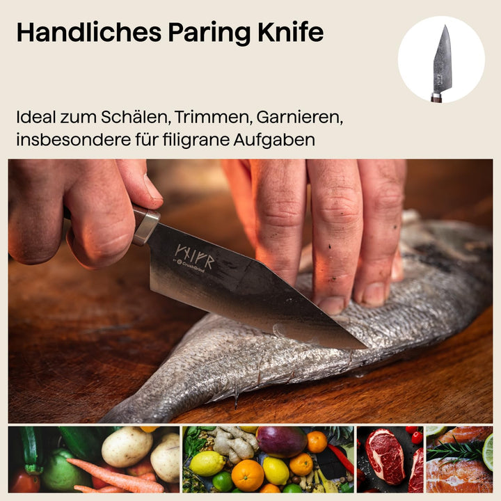 Crushgrind VIKING Skjald's Messer 11 cm | Küchenmesser aus Edelstahl mit Holzgriff | Zum Schneiden,