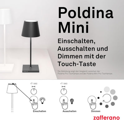 Zafferano Poldina Pro Mini - Dimmbare LED-Tischlampe aus Aluminium, Schutzart IP54, Verwendung im In