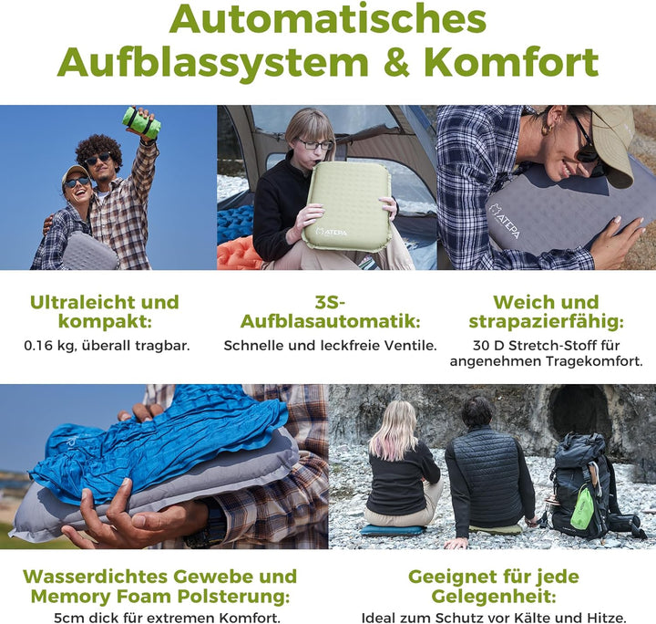 ATEPA Sitzkissen Outdoor, Faltbar Aufblasbar Stadion Flugzeug Unterwegs Camping Wander Bürostuhl Ult