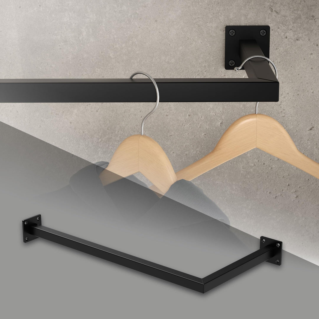 ML-Design Kleiderstange Übereck für die Wand, T30cm x B60cm, Schwarz, aus Stahl, rostfrei, Garderobe