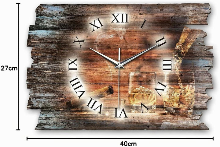 Kreative Feder Whiskey Whisky Shabby Style Designer Wanduhr Funkuhr aus Holz *Made in Germany leise