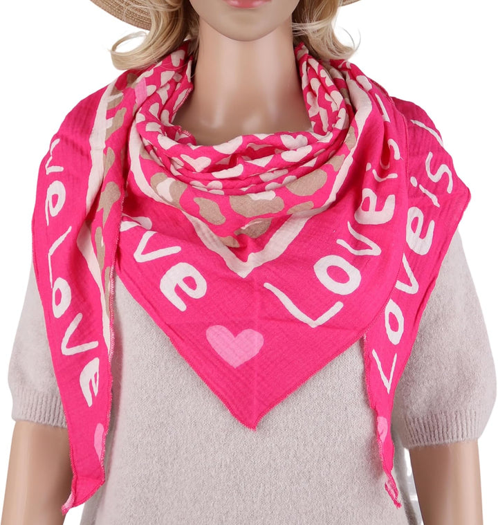 Damen Musselin Halstuch Made in Italy mit Leo Love Paisley Happy– Leichtes Dreieckstuch für Frühling
