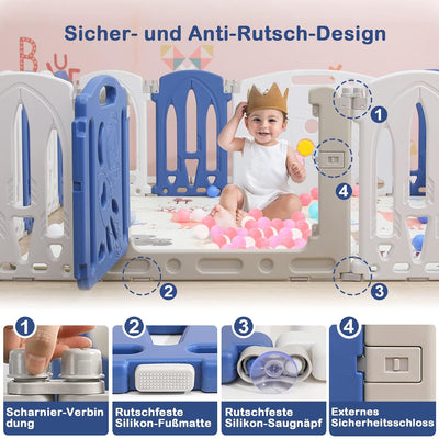 UISEBRT Laufgitter Baby Laufstall Faltbar mit Tür und Spielzeugboard, Absperrgitter aus Kunststoff S