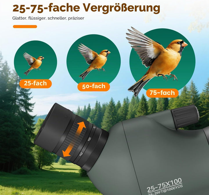Svbony SV28 25-75x100mm Spektiv mit Stativ, Grosses Sichtfeld, Helle und Klare Bilder, HD BAK4 Porro