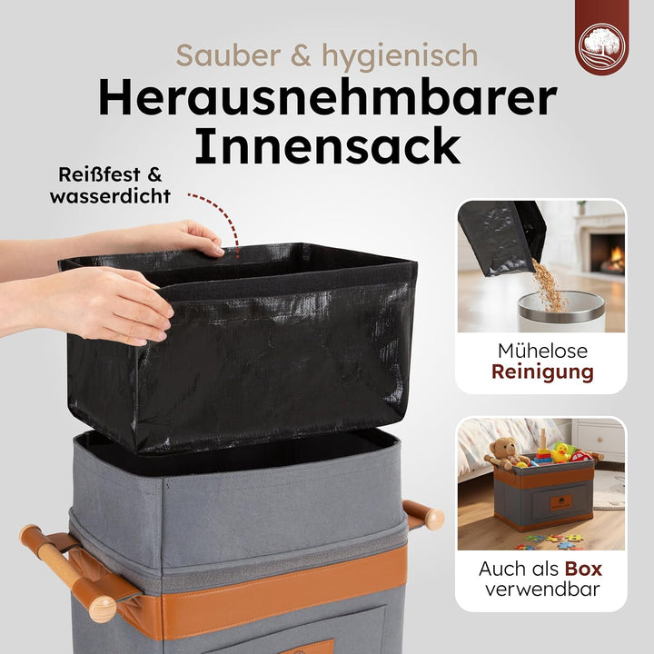 WEIDEBACH® Holzkorb für Kaminholz 35L (erweiterbar auf 50L), Kaminholzkorb grau schwer belastbar, Fe
