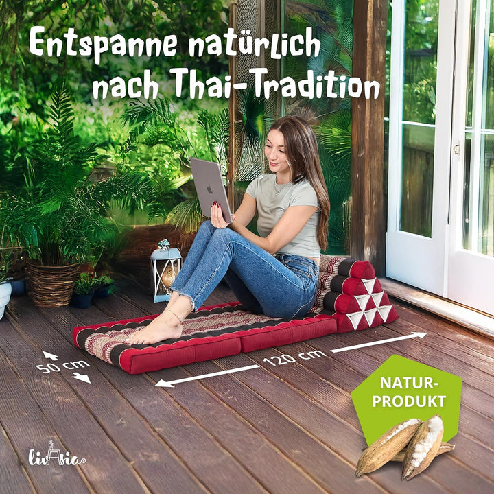 livasia Thaikissen mit 2 Auflagen, Dreieckskissen mit Sitzkissen, Keilkissen mit Kapok, Rückenkissen