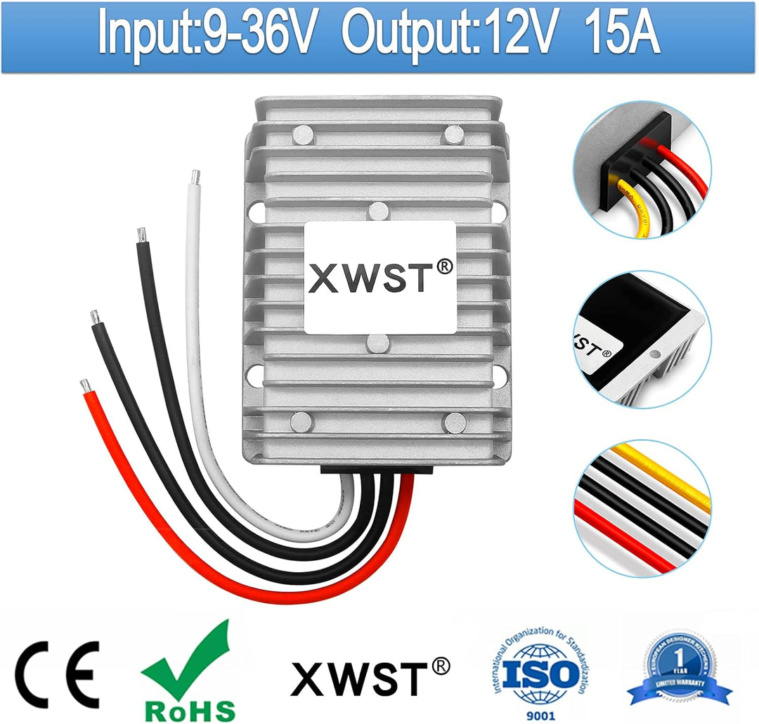 XWST DC 9-36V 12V 24V auf 12V Converter Spannungswandler 15A 180W Auto Netzteil Wandler Konverter Tr