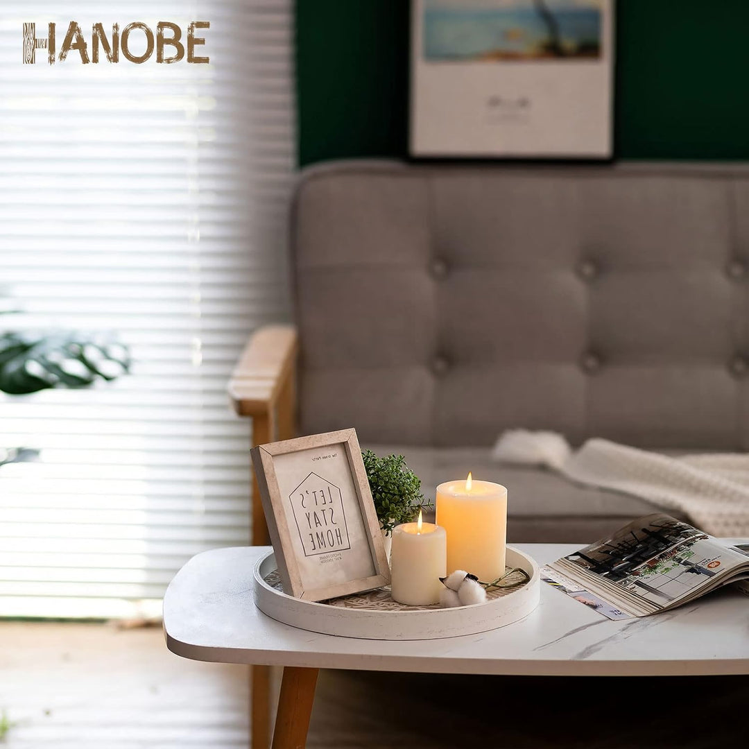 Hanobe Holztablett Deko Tablett Rund: Vintage Dekotablett Weiss Gewaschen 30cm Serviertablett Holz K